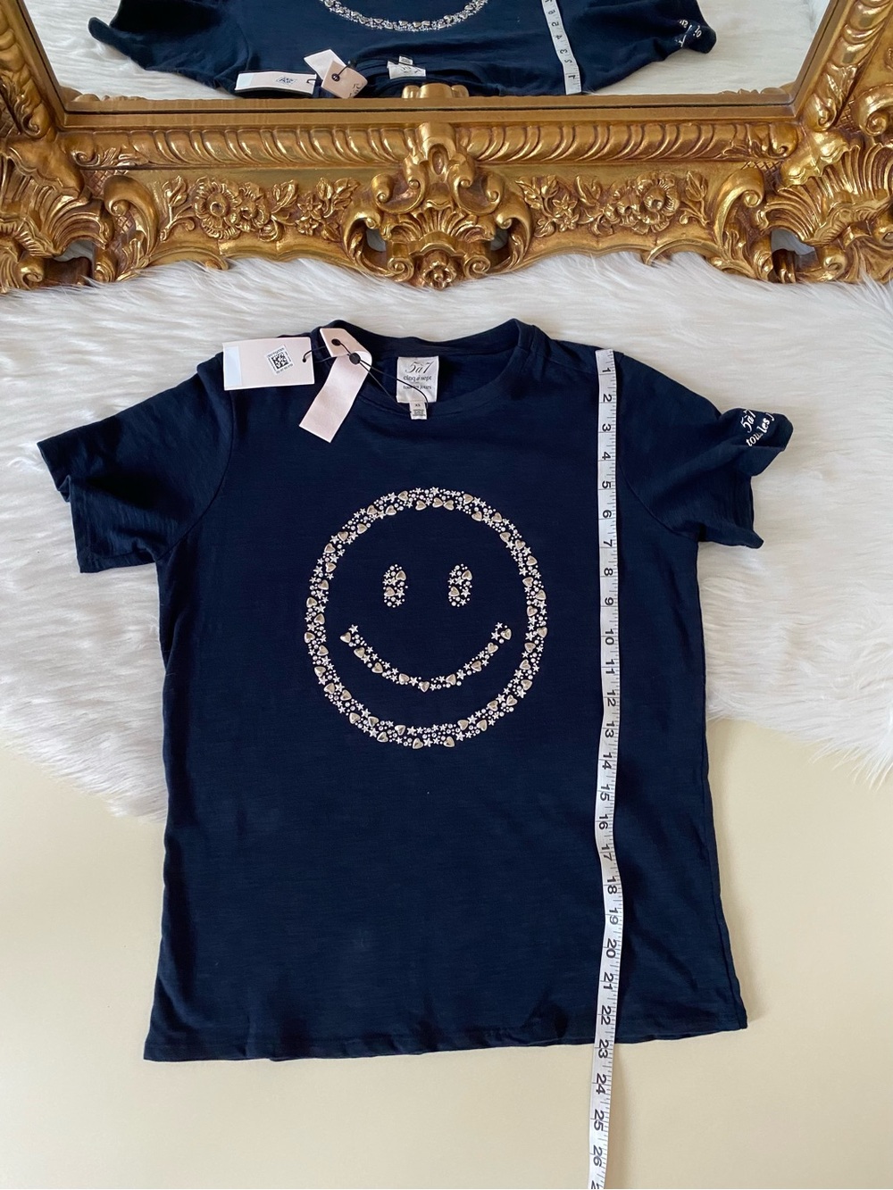 5 a 7 cinq a Sept Embellished Collage Smiley Tee Shirt NWT - Picture 9 of 13